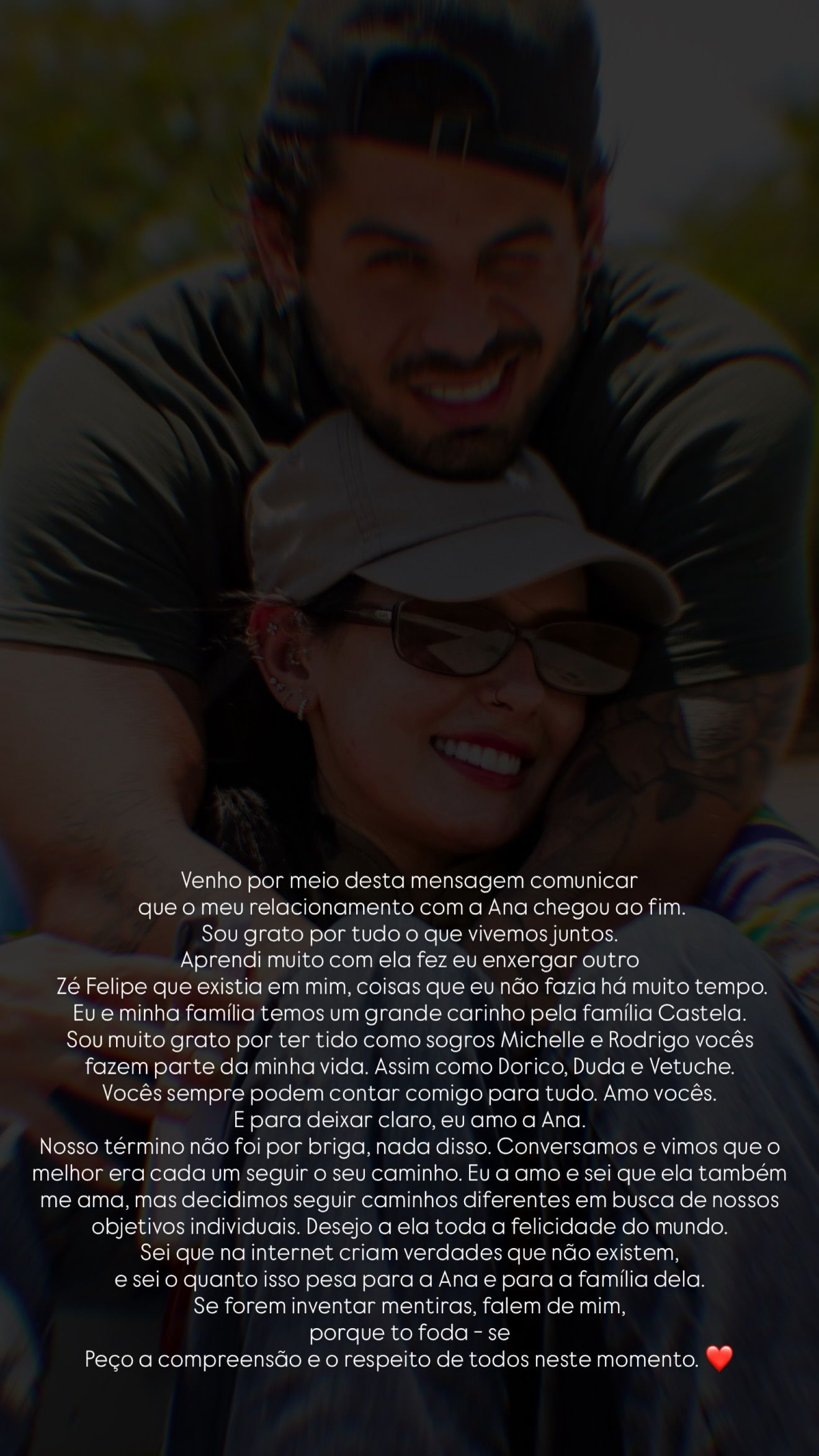 Z&eacute; Felipe anunciou t&eacute;rmino com Ana Castela via rede social