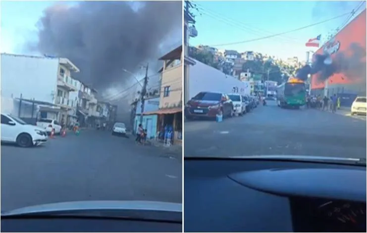 Garagem de ônibus é atingida por incêndio em Salvador