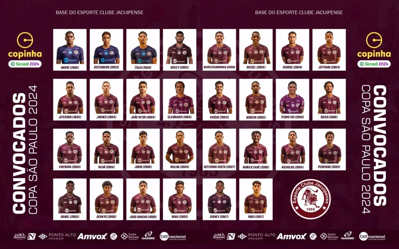 Jacuipense anuncia lista de convocados para a Copa São Paulo de Futebol Júnior
