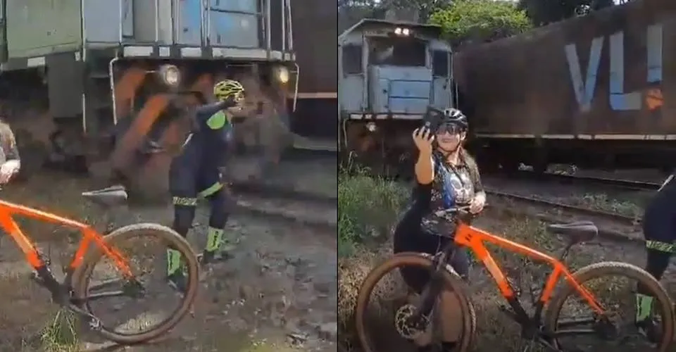 Ciclista é atropelada por trem enquanto tirava fotos perto do trilho; veja vídeo