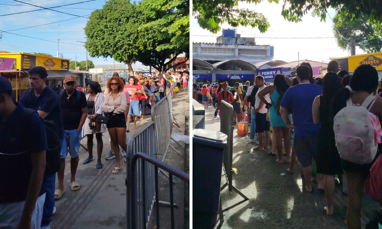 Fila no Ferry-Boat tem espera de at&eacute; tr&ecirc;s horas no retorno para Salvador. Foto: Leitor Aratu On
