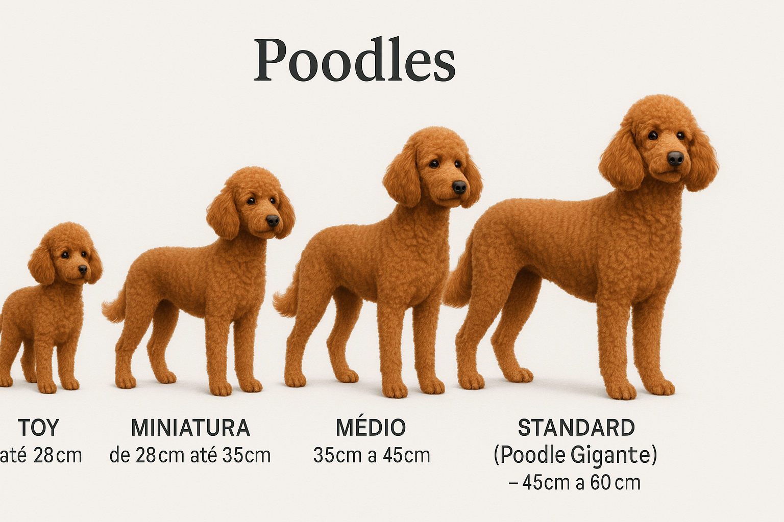 Poodles variam de 'Toy' a 'Standard', conforme FCI | Imagem ilustrativa feita com IA