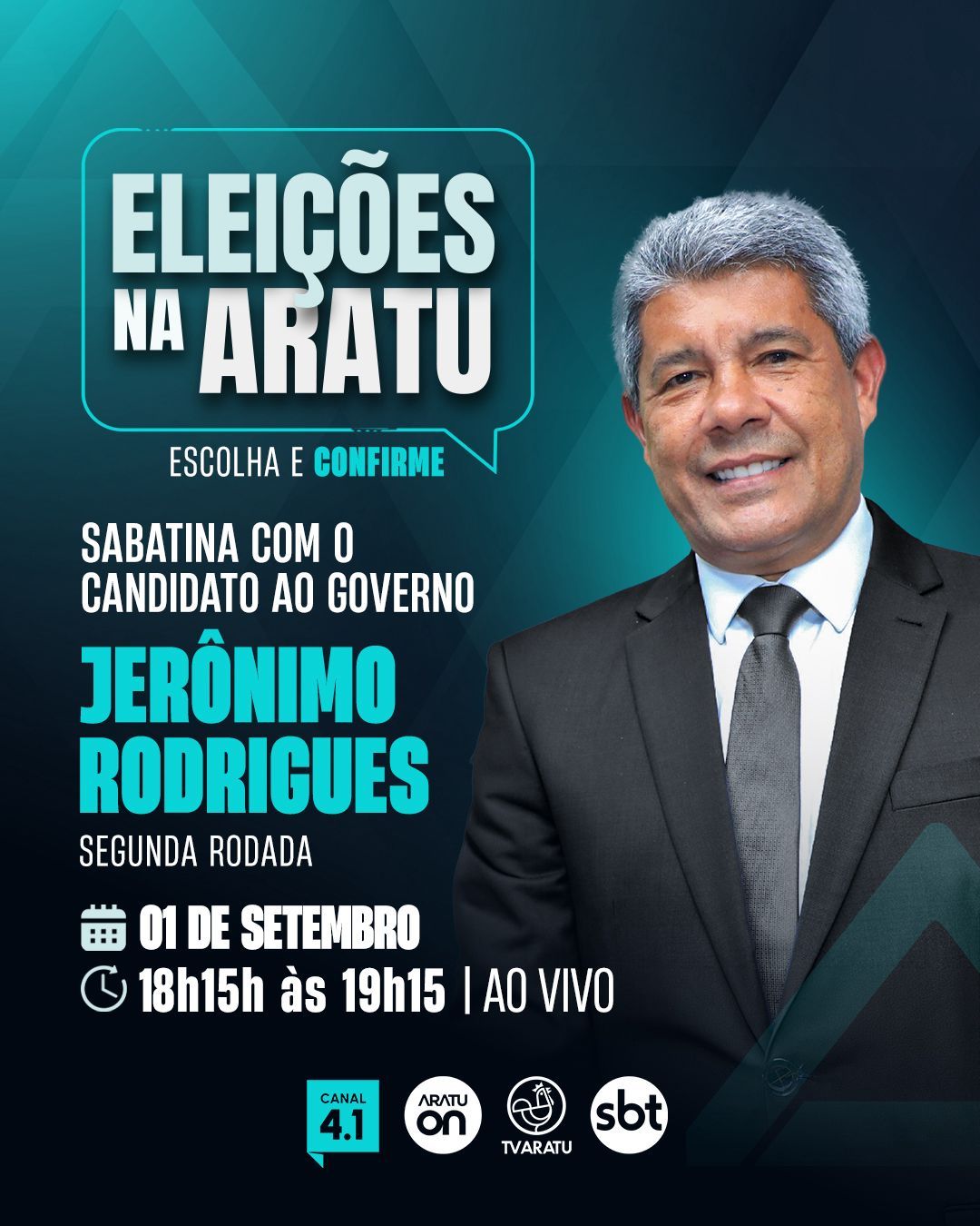 Jer&ocirc;nimo Rodrigues participa de sabatina na TV Aratu. Foto: Reprodu&ccedil;&atilde;o