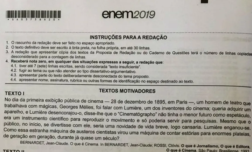 Foto da prova do enem vaza minutos após começo do exame em Pernambuco