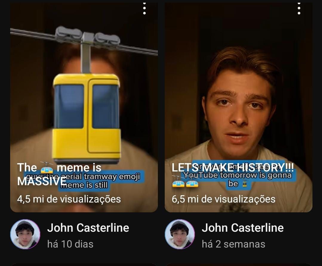Youtuber John Casterline pede para seguidores usarem emoji de teleférico como forma de riso nas redes sociais. Foto: Reprodução / YouTube