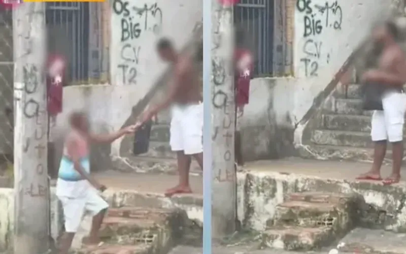 Ainda nas imagens, aparecem estruturas utilizadas para dar suporte &agrave; atividade criminosa, como uma tomada instalada de forma clandestina em um poste/Foto: Arquivo Pessoal/TV Aratu