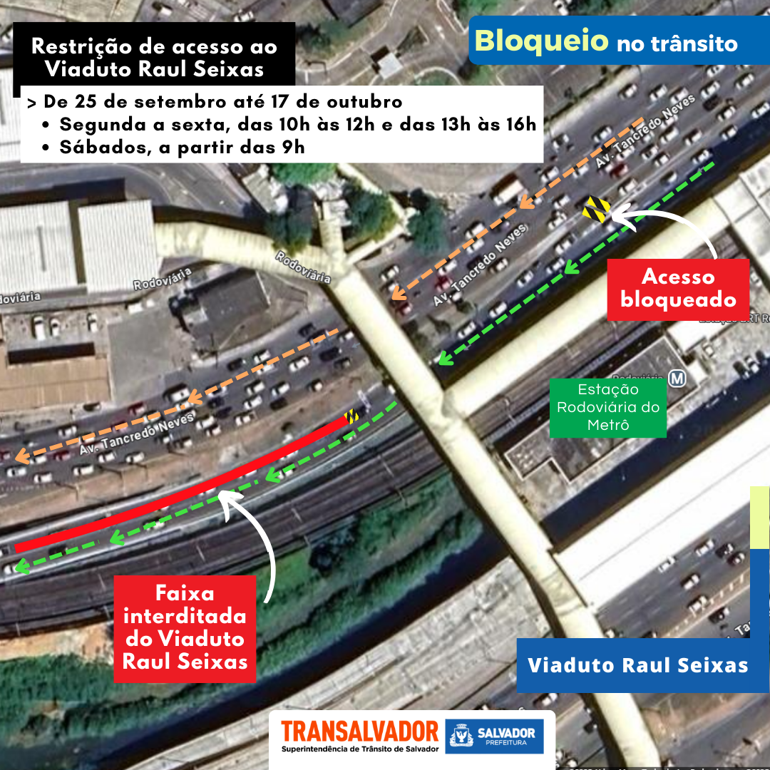 Restrição no Viaduto Raul Seixas. Foto: Reprodução | Arte/Transalvador