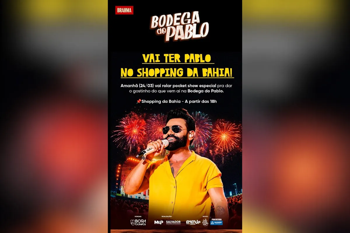Pablo faz pocket show gratuito no Shopping da Bahia, em Salvador, nesta terça