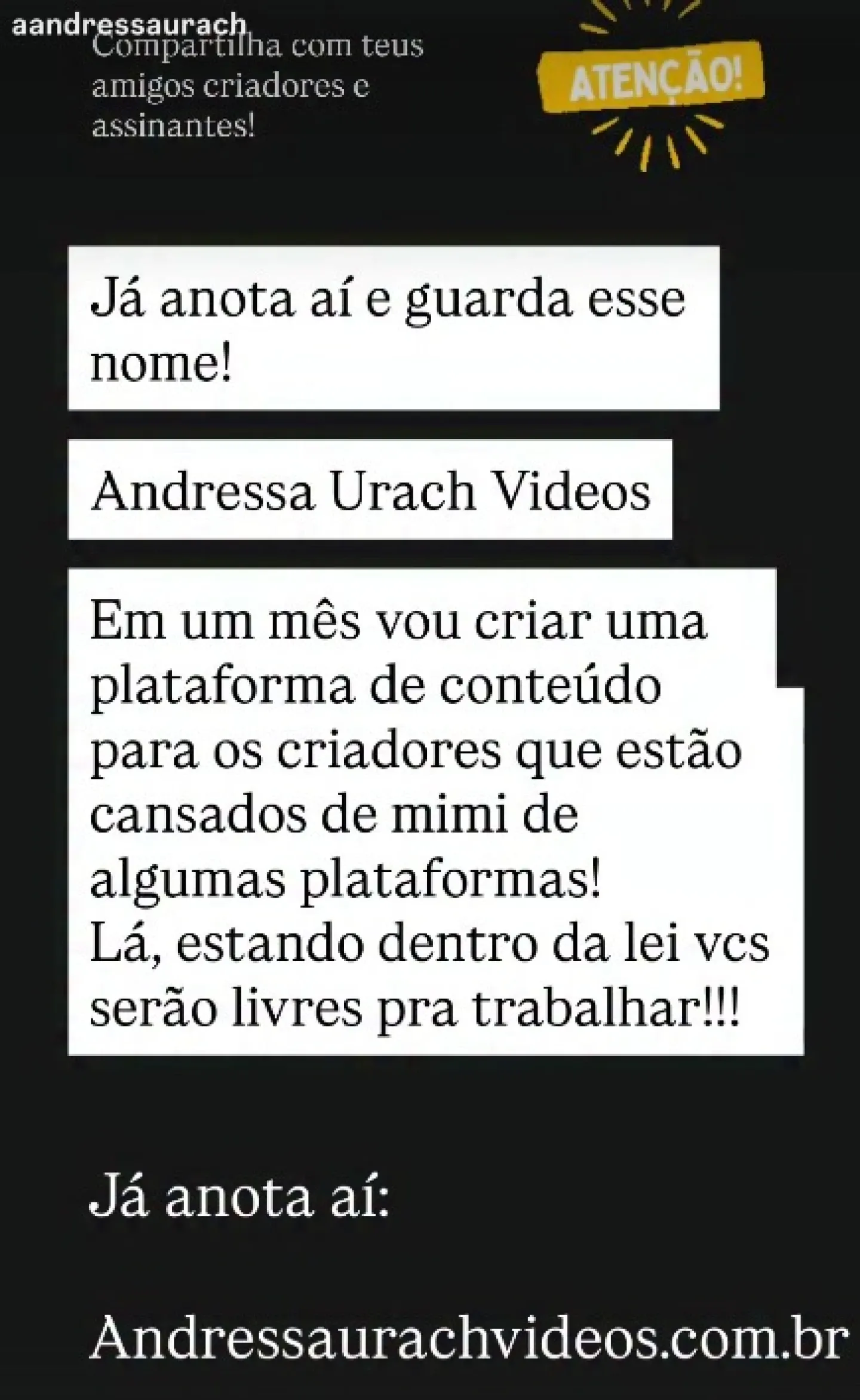 Andressa Urach Anuncia Plataforma Própria Nas Redes Sociais