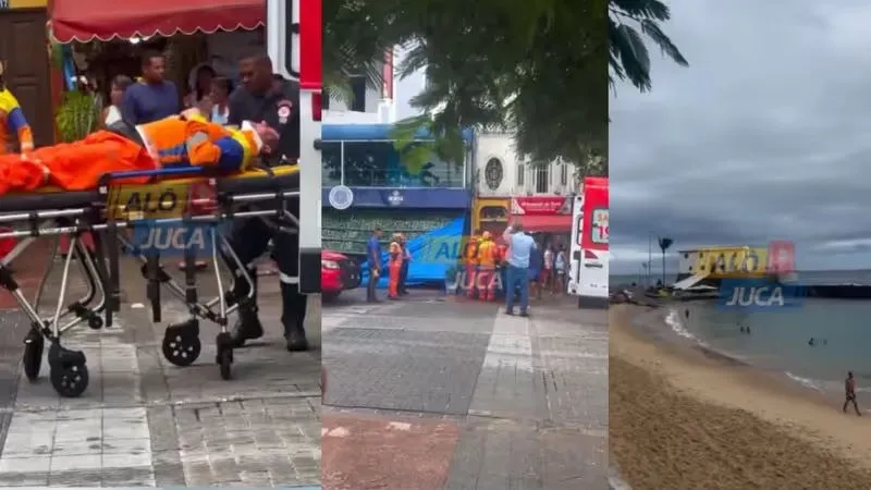 Estrutura de ferro cai e atinge gari na orla da Barra, em Salvador 