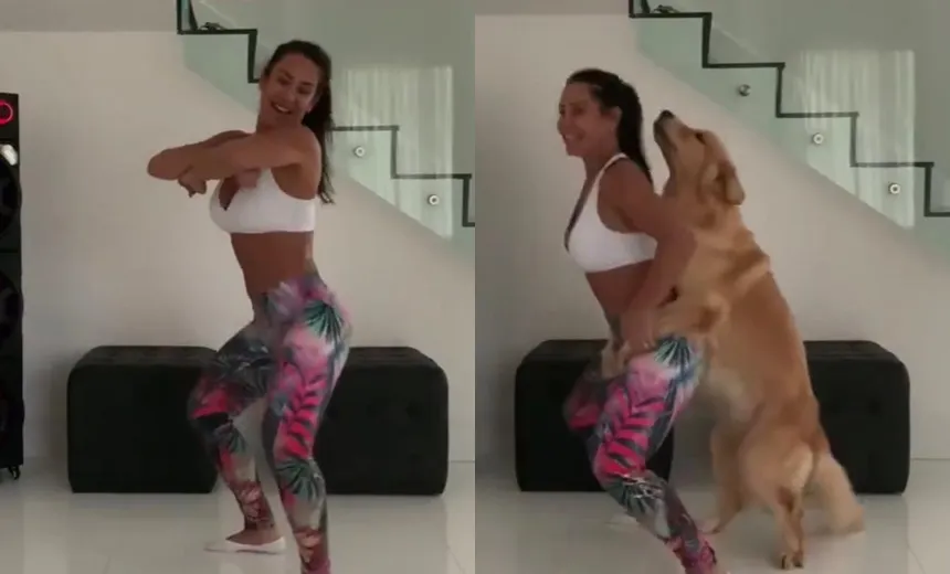 Em vídeo, Scheila Carvalho dança música nova do marido e cachorra rouba a cena; assista