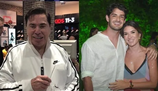 Silvio Santos brinca com o genro, o jogador Alexandre Pato, e cobra neto; "joga com uma bola, não com duas"