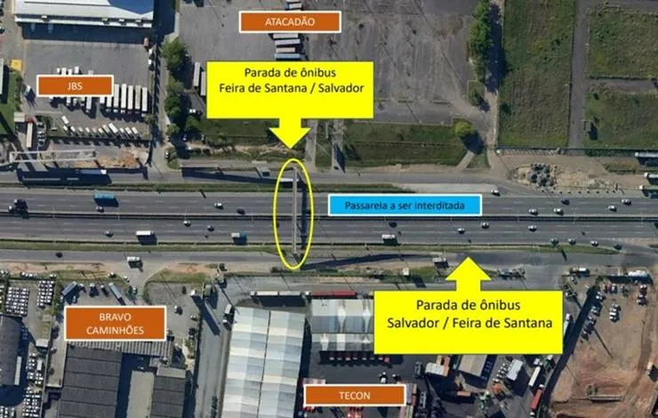 Passarela na BR 324 é interditada para ampliação; ônibus levarão passageiros gratuitamente