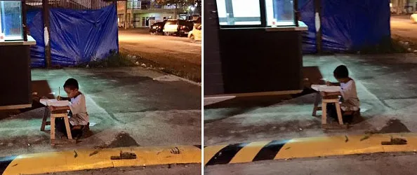 Foto de menino estudando na rua emociona e se torna viral
