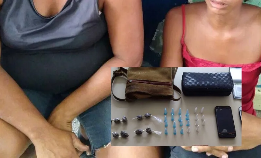 SIMÕES FILHO: Mãe e filha são apreendidas com 23 pinos de cocaína e 10 papelotes de maconha