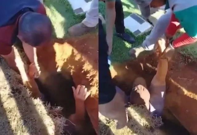 Homem cai em cova durante enterro da avó e fica preso com restos mortais