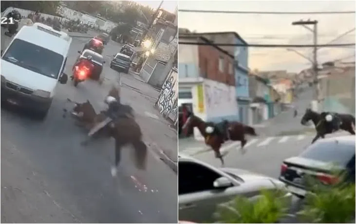 Cavalos da PM escapam, invadem hospital e causam transtornos nas ruas de São Paulo