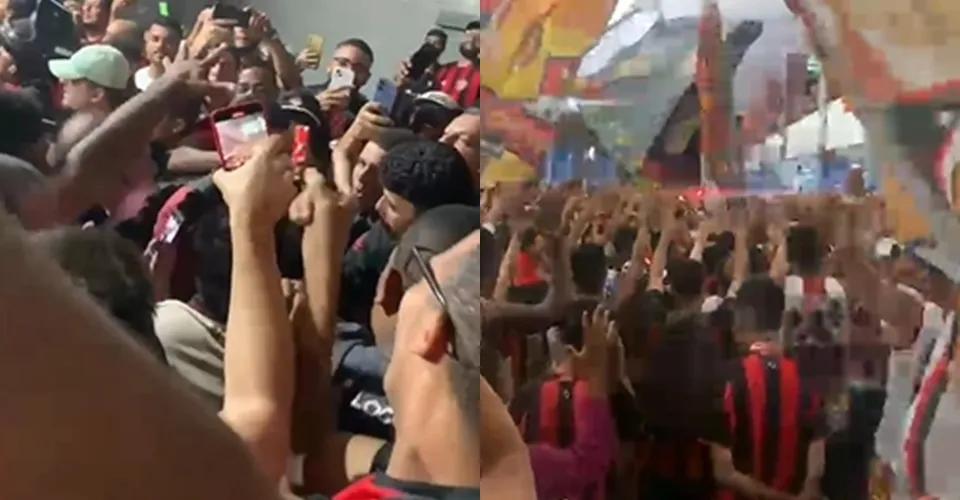 Torcida do Vitória faz festa no aeroporto de Salvador após virada sobre o Athletico