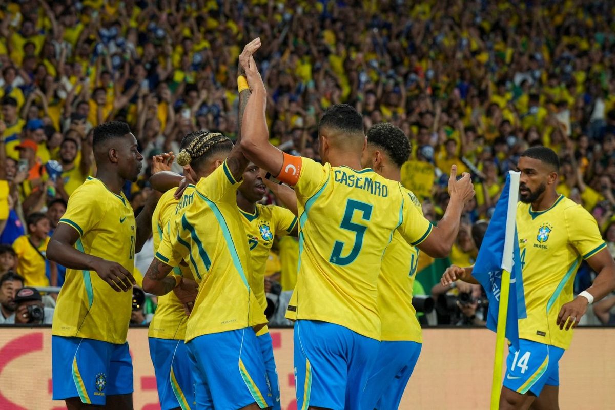 Na goleada sobre o Panam&aacute;, Vinicius J&uacute;nior e Casemiro marcaram para a Sele&ccedil;&atilde;o no primeiro tempo. Foto: Nelson Terme | CBF