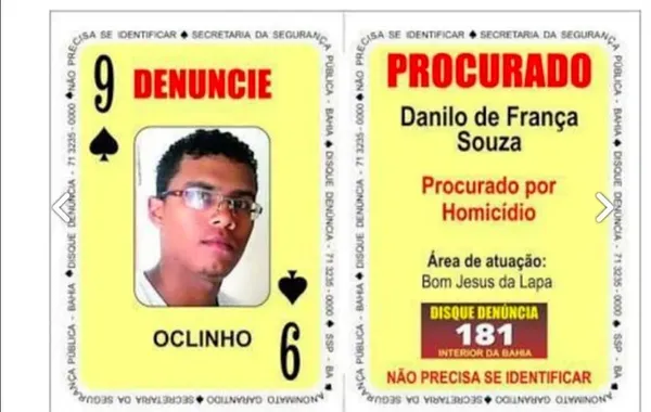Vulgo 'Oclinho': membro de fac&ccedil;&atilde;o e carta do Baralho do Crime &eacute; morto em opera&ccedil;&atilde;o conjunta. Foto: SSP-BA