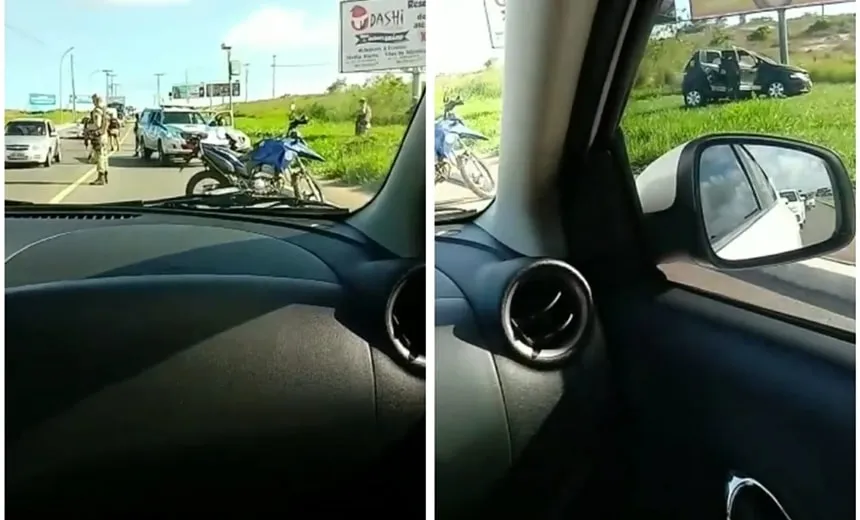 Perseguição entre PM e bandidos acaba em tiroteio e acidente em Stella Maris; vídeo