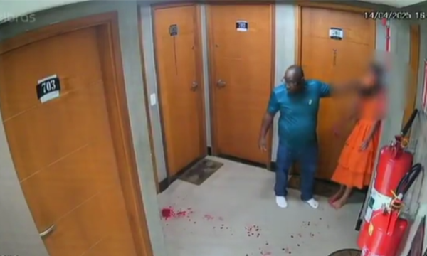As câmeras de segurança do prédio registraram o momento da agressão de João Neto à ex-companheira. Foto: Redes Sociais