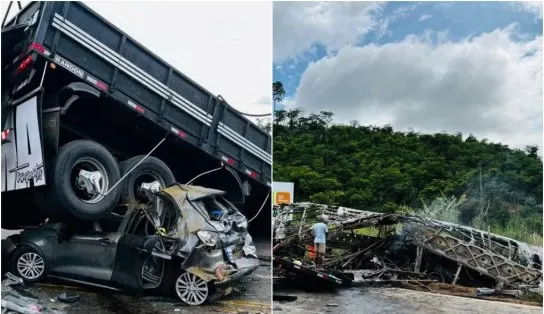 Acidente com carro, caminhão e ônibus mata ao menos 30 em Minas