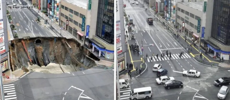 EFICIÊNCIA : Em apenas uma semana, cratera em cidade japonesa é consertada