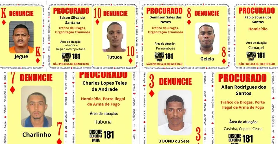 'Baralho do Crime' é atualizado com cinco novas cartas de mais procurados pela SSP; veja