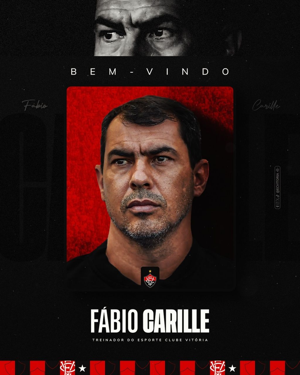 No Vitória, Fábio Carille terá a missão de fazer o time jogar bem e garantir a permanência na Série A. Foto: Divulgação/EC Vitória