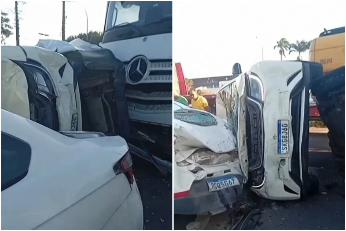 Um grande engavetamento entre sete ve&iacute;culos deixou o tr&acirc;nsito travado na BR-324 e as imagens do acidente impressionam. Foto: Redes Sociais