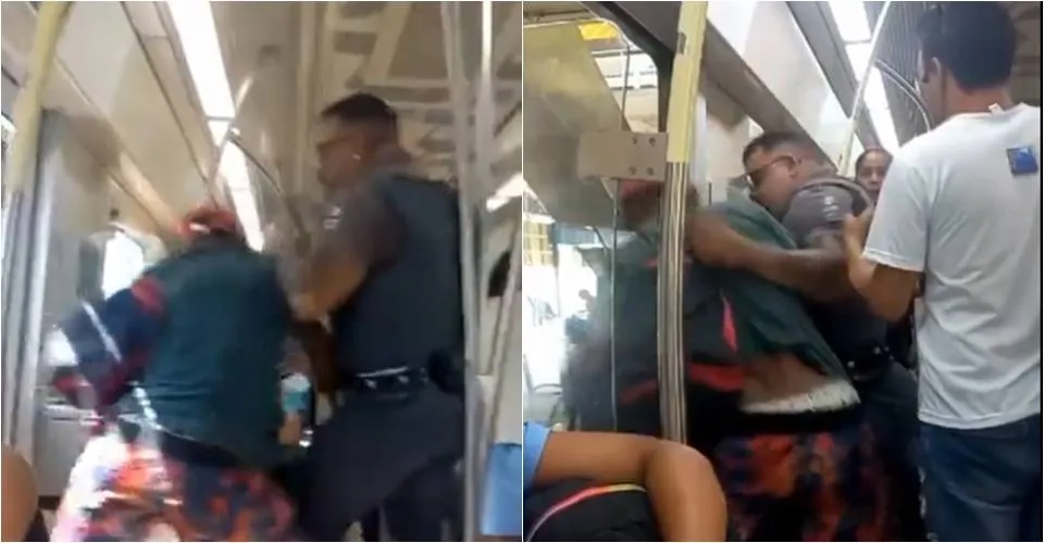 Violinista e agente de segurança do metrô de Salvador se agridem em vagão e passageiros filmam a briga