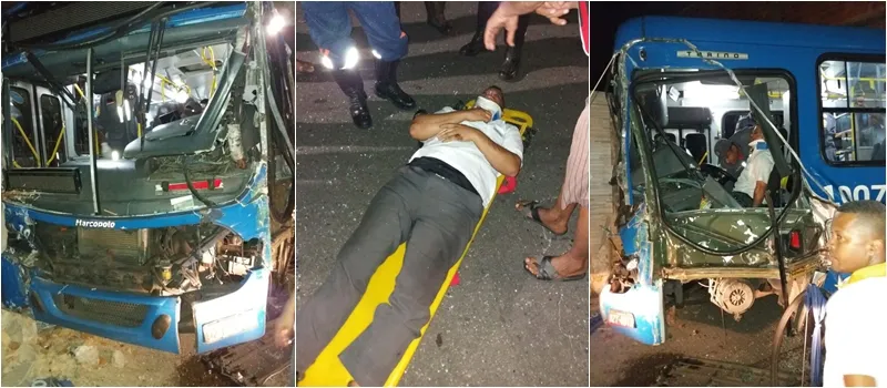 NA RIBEIRA: Motorista de ônibus fica ferido após veículo colidir em muro
