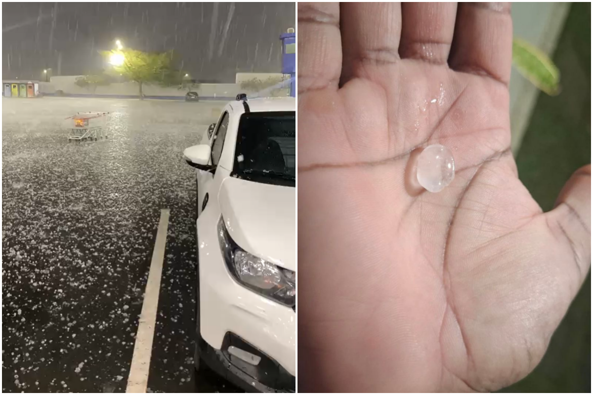 Chuva de granizo &eacute; registrada em cidade baiana; saiba detalhes. Fotos: Redes Sociais