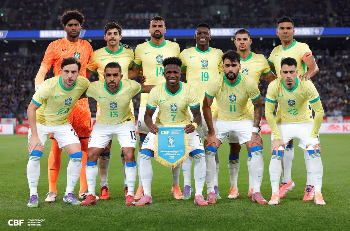 Time titular do &uacute;ltimo jogo entre Brasil x Jap&atilde;o. Foto: Rafael Ribeiro/CBF
