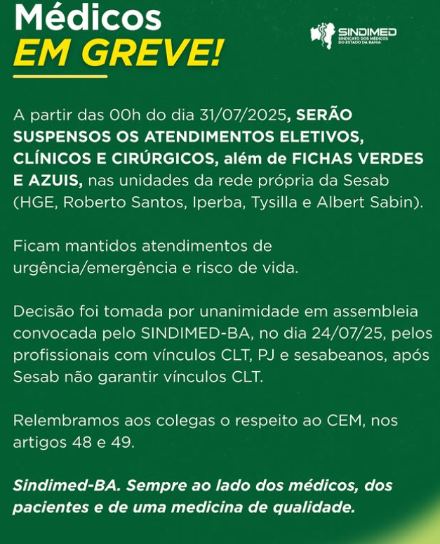Foto: Redes sociais / @sindimedbahia