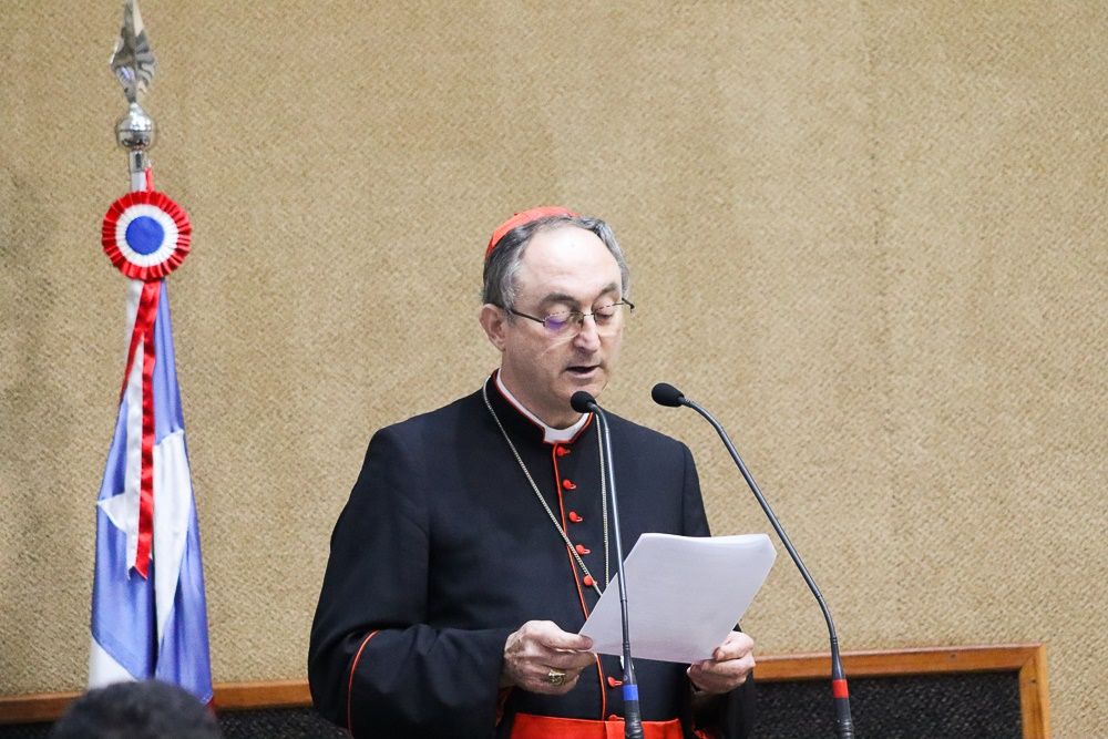 Em seu discurso, Dom Sergio agradeceu o título e brincou que já se sentia baiano. Foto: Sara Gomes/Arquidiocese de Salvador