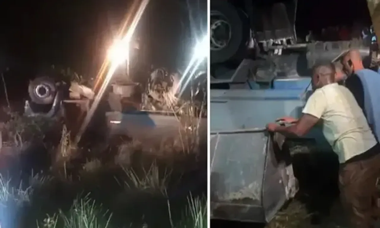 Homem fica preso às ferragens após caçamba capotar na BA-534, no Recôncavo Baiano. Foto: Divulgação