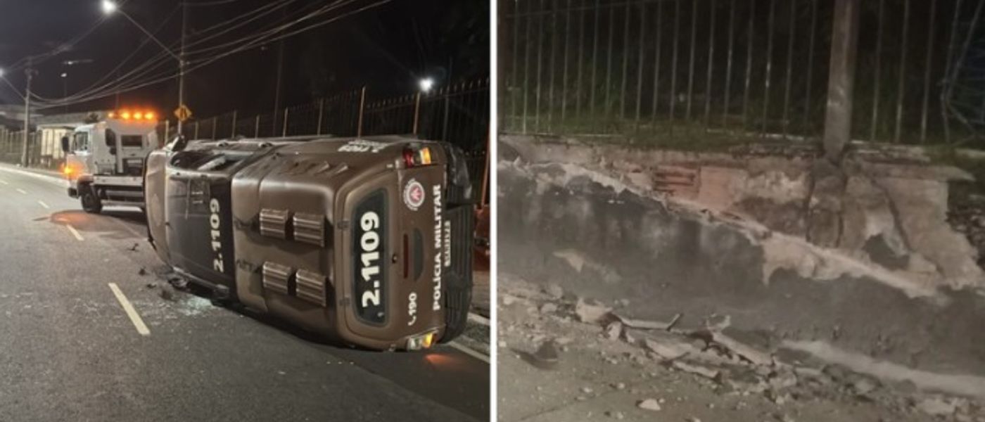 Viatura da PM capota ap&oacute;s colidir contra muro durante a madrugada em Salvador