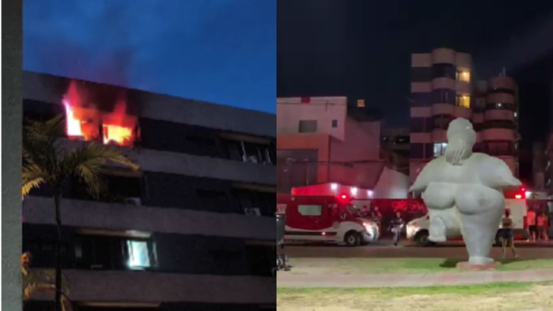 Incêndio atingiu apartamenton em edifício em frente às Gordinhas de Ondina | Fotos: Alcides Mendes Jr. e Luana Almeida/Aratu On
