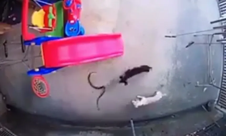 Vídeo registra momento em que cachorros atacam e matam cobra para proteger bebê de um ano; assista