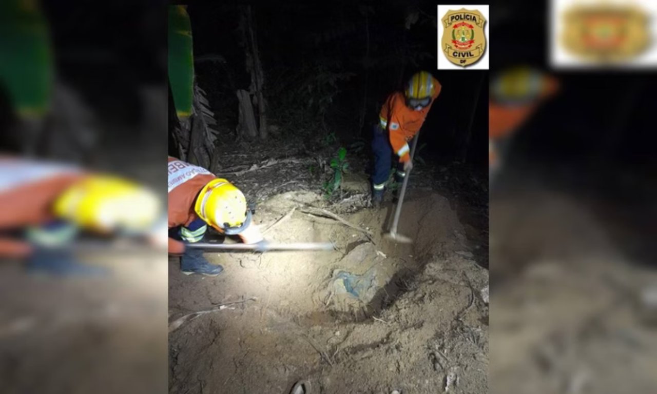 Tronco é encontrado em área de mata. Foto: PCDF