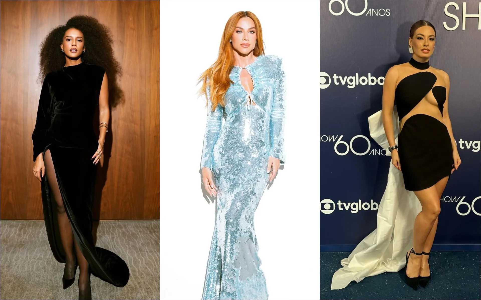 Famosas usam vestidos iguais nos 60 anos da Globo; veja fotos