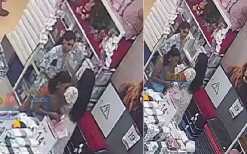 Trio foi flagrado por c&acirc;meras de seguran&ccedil;a circulando pelo interior da loja de enxovais no Shopping Bela Vista, em Salvador/Foto: Al&ocirc; Juca&nbsp;