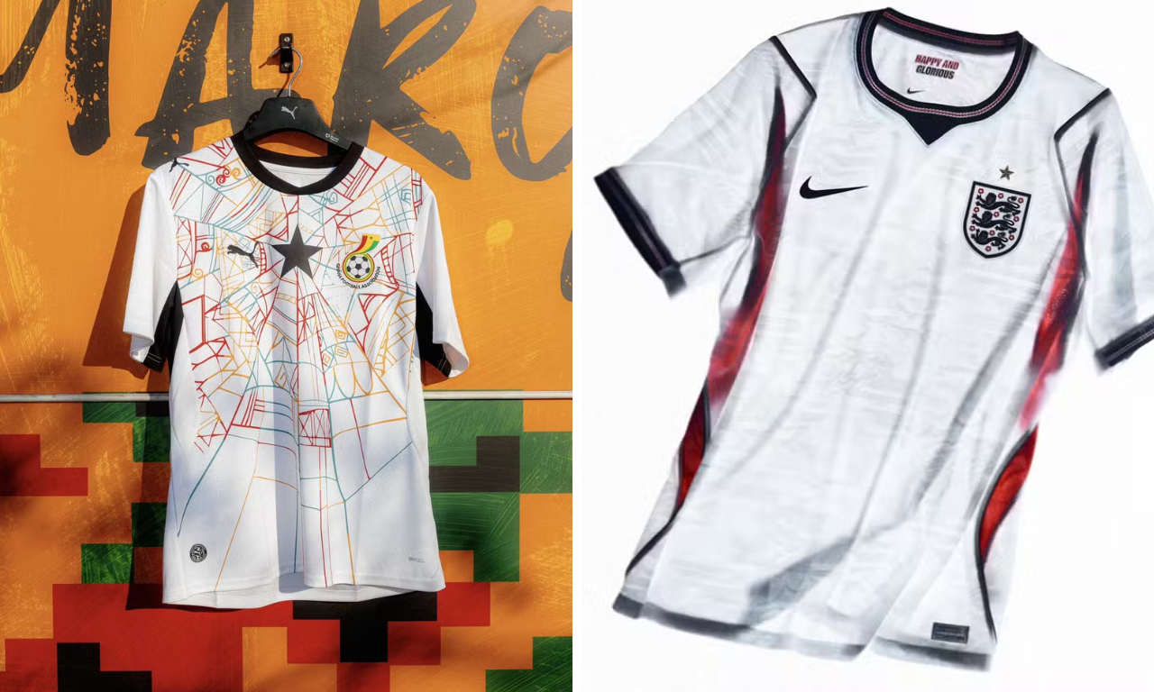 Camisa Gana e camisa da Inglaterra. Foto: Divulga&ccedil;&atilde;o