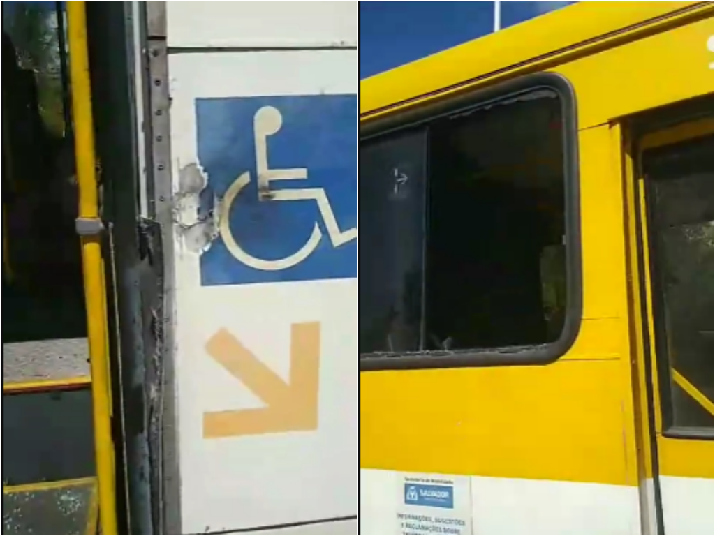 Apesar dos danos ao ônibus, ninguém ficou ferido no incidente. Foto: Redes Sociais