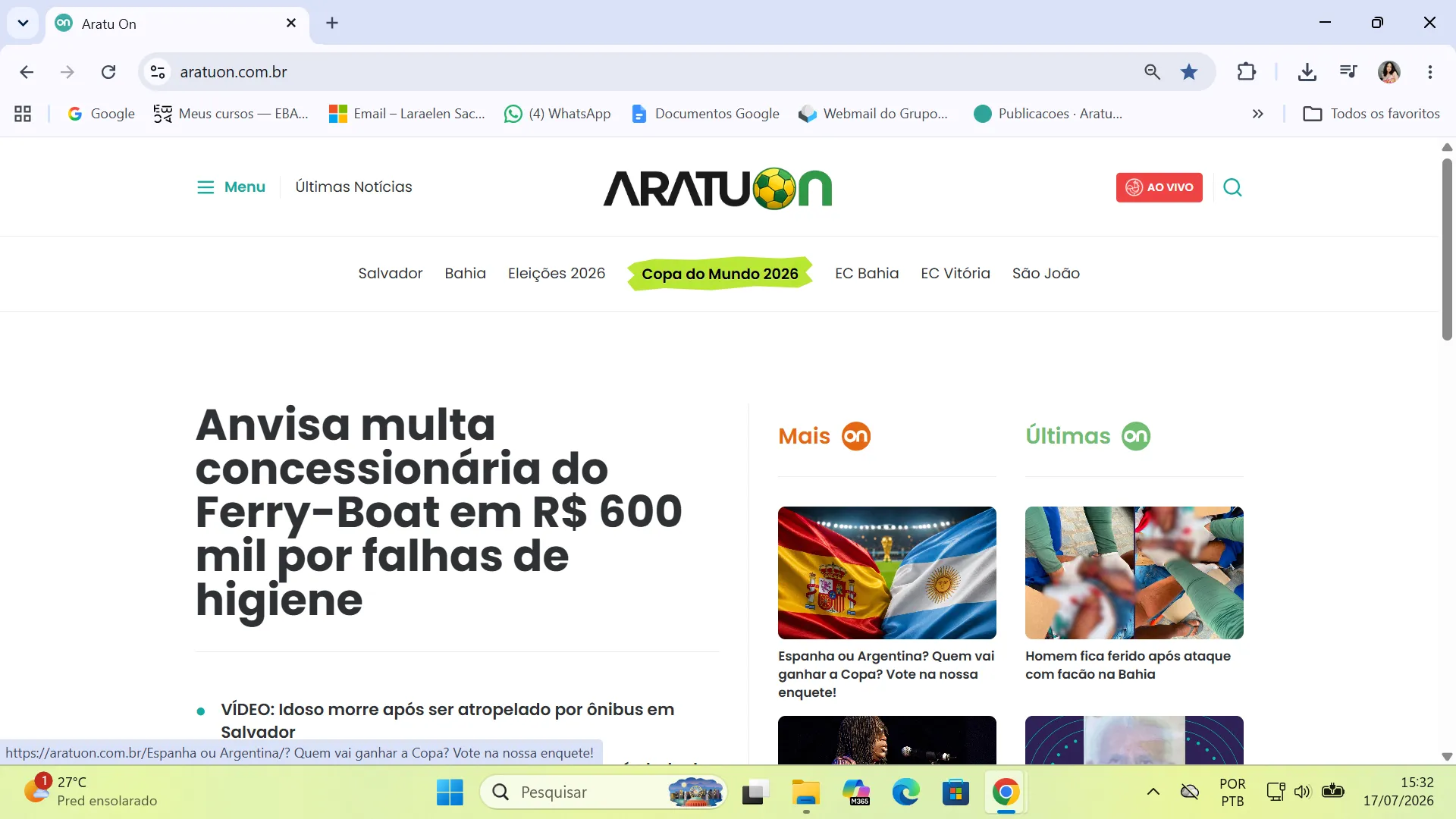 Acompanhar o Aratu On ficou mais fácil: saiba como favoritar o portal no Google