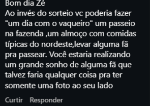 Outras admiradoras defendem um sorteio para conhecer o artista em um encontro sem teor rom&acirc;ntico. | Foto: Reprodu&ccedil;&atilde;o/ Redes Sociais
