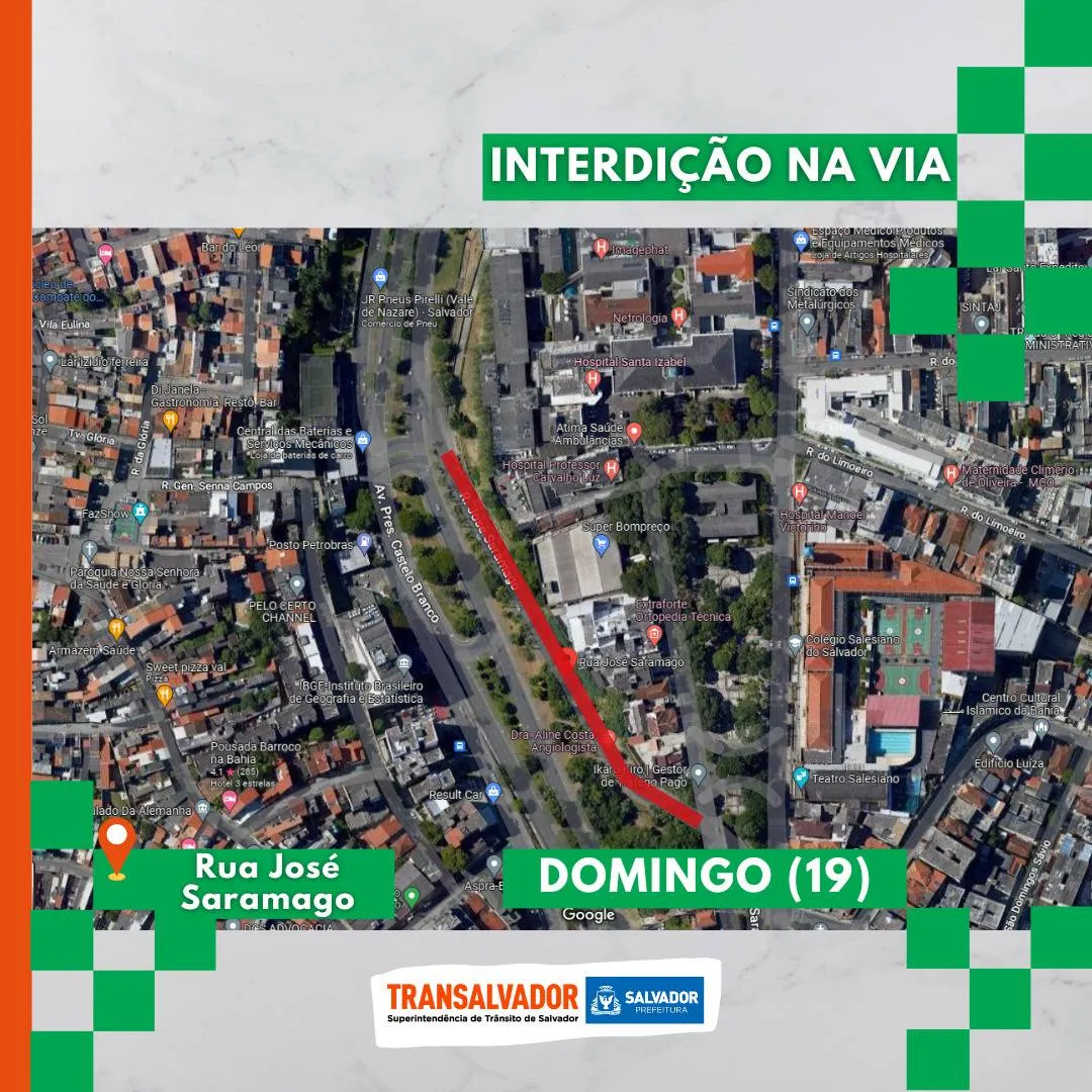 Rua do bairro de Nazaré terá trecho interditado no domingo