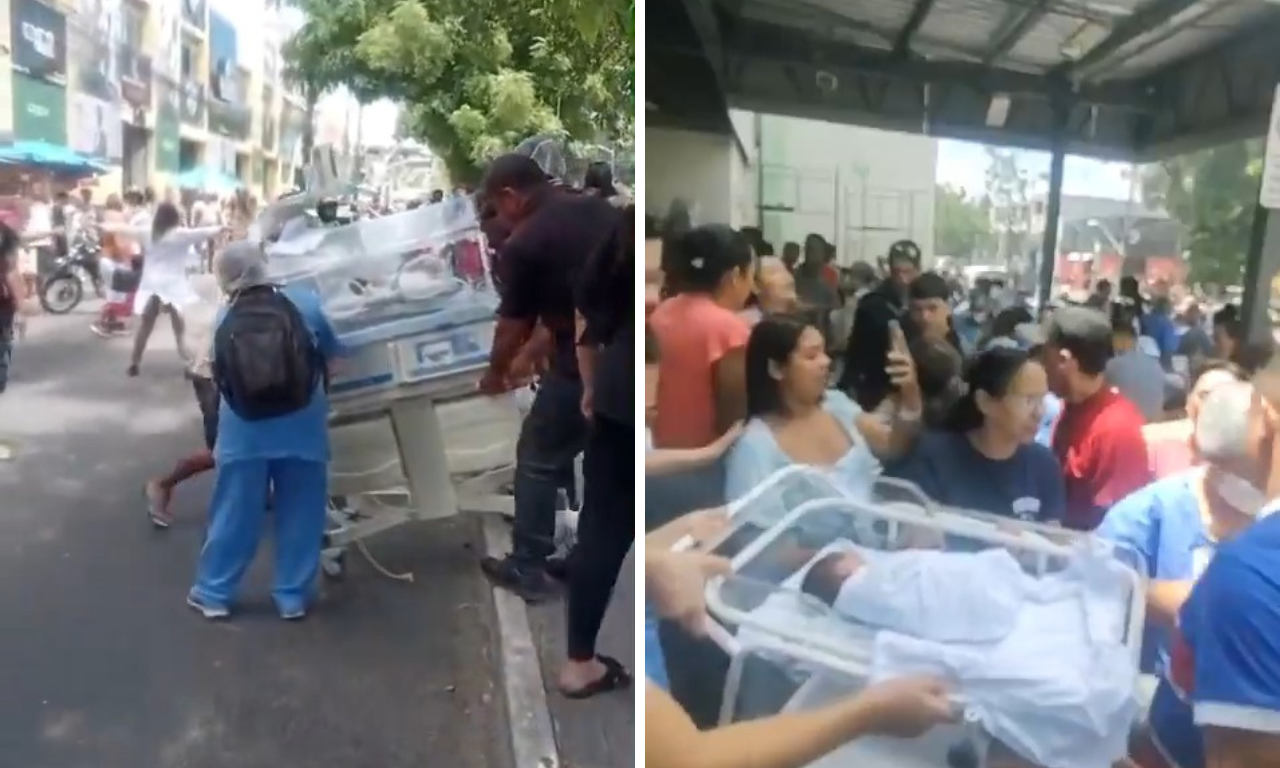 Incêndio atinge hospital em Fortaleza e bebês são retirados em incubadoras.Foto: Reprodução